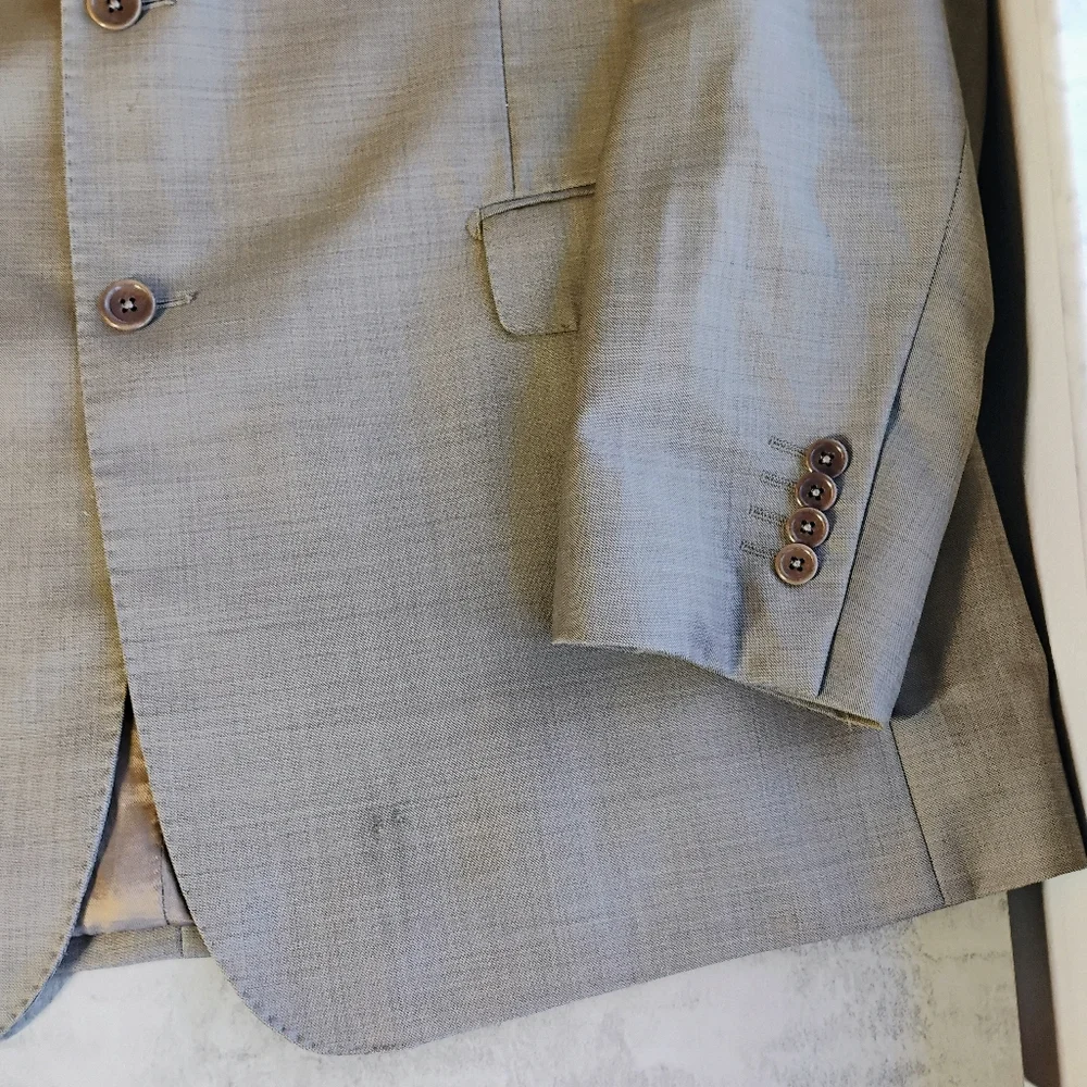 Ermenegildo Zegna Saks Fifth Avenue Suit Blazer 44 L Slim‎ Fit Taupe Wool Italy